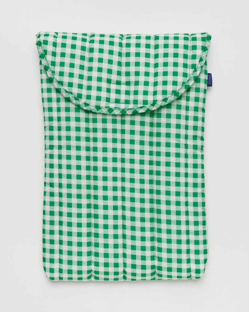 Puffy Laptop Sleeve 16" in Green Gingham