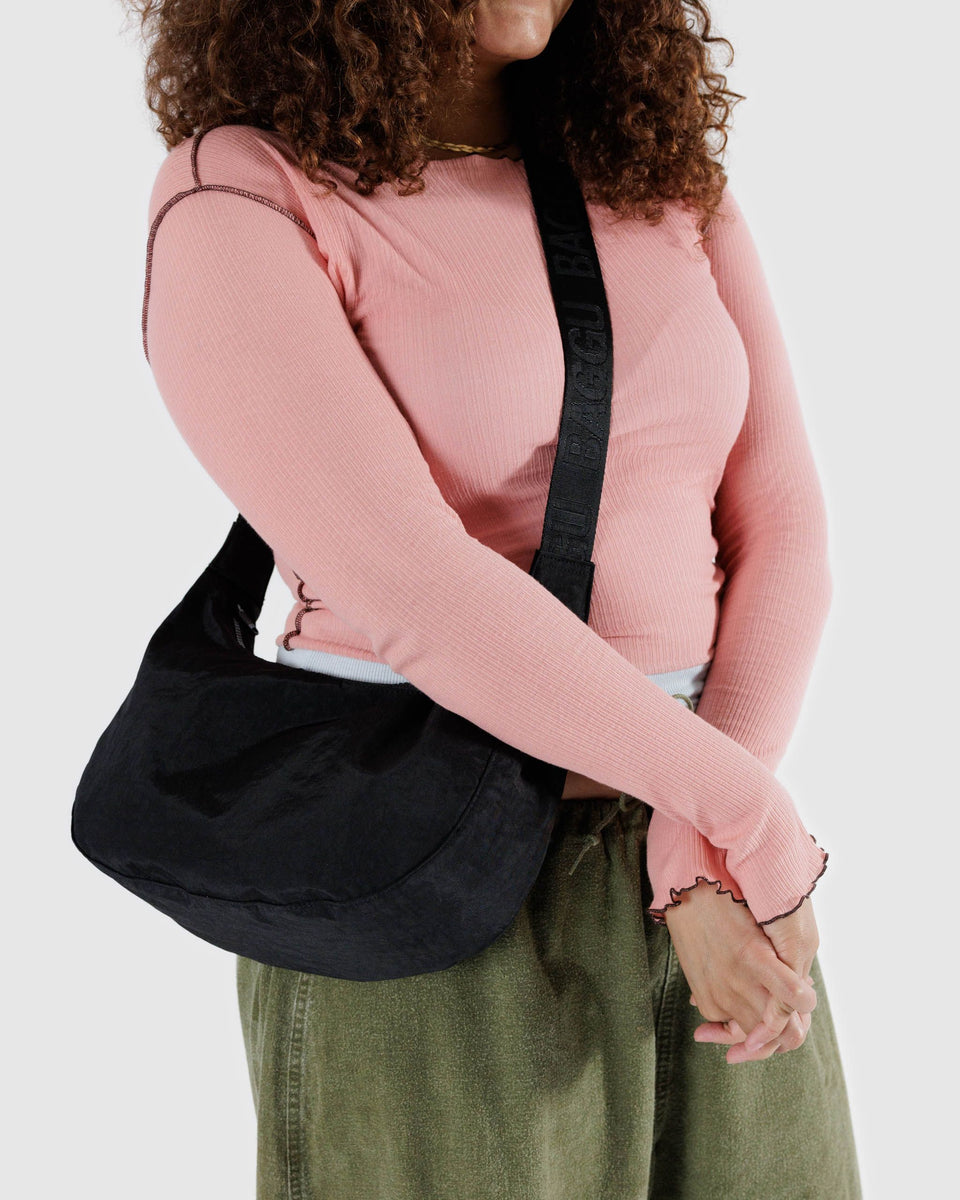 Medium Nylon Crescent Bag - Black