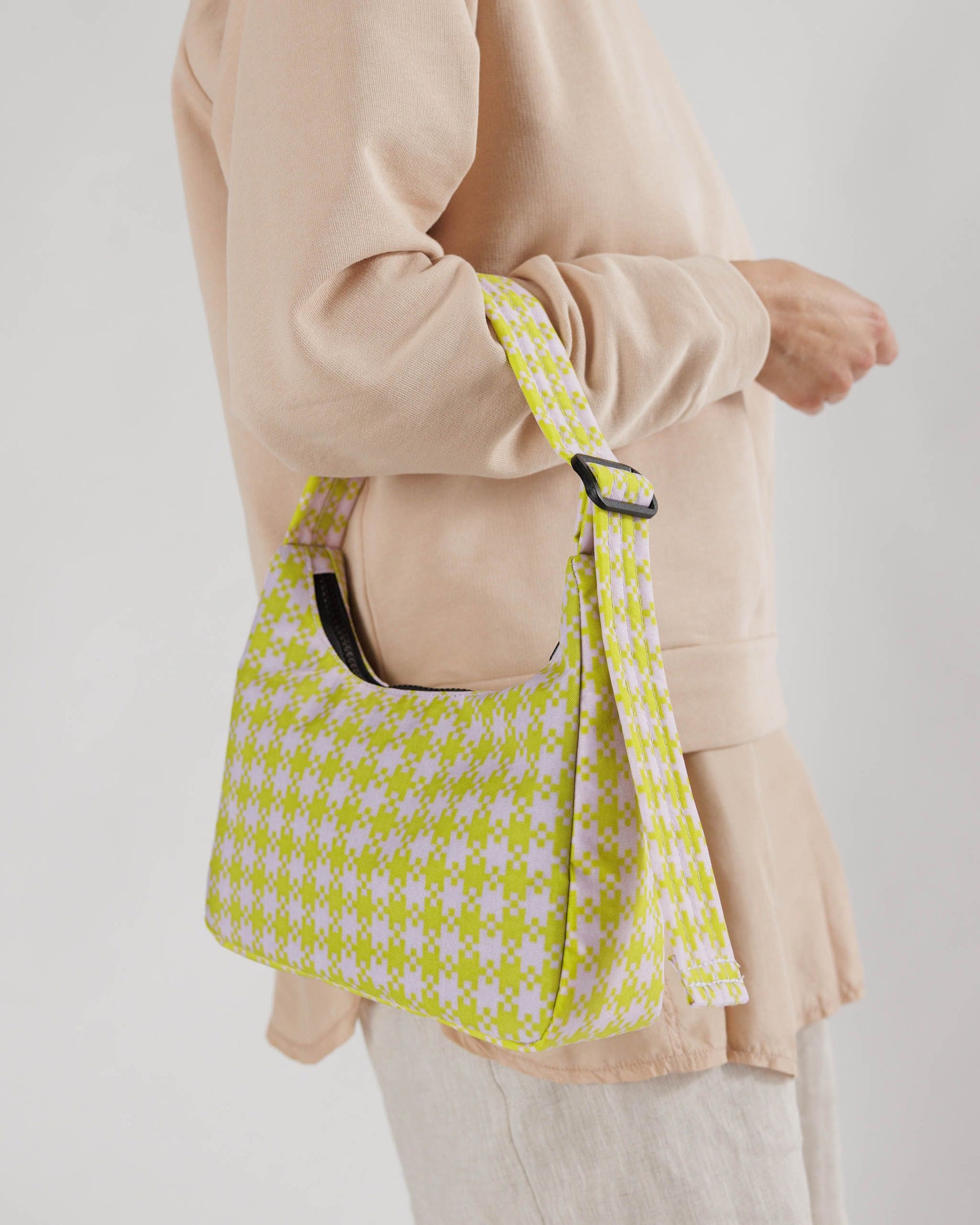 Mini Nylon Shoulder Bag : Pink Pistachio Pixel Gingham - Baggu
