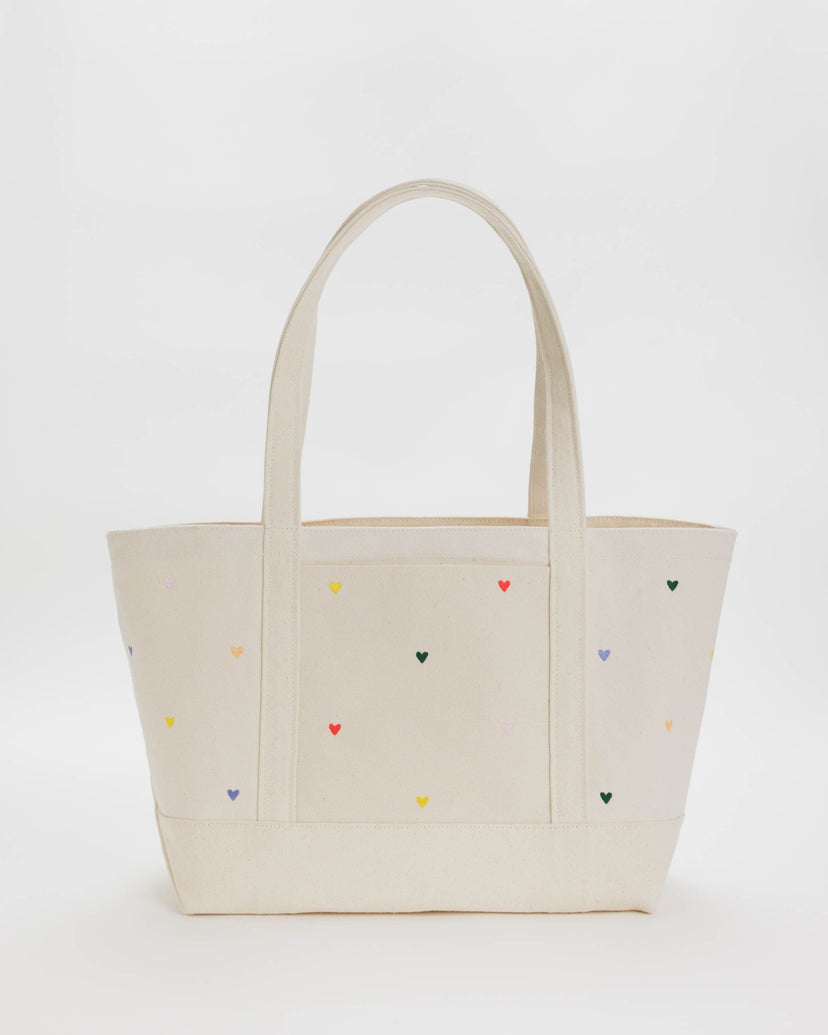 Medium Heavyweight Canvas Tote in Embroidered Hearts