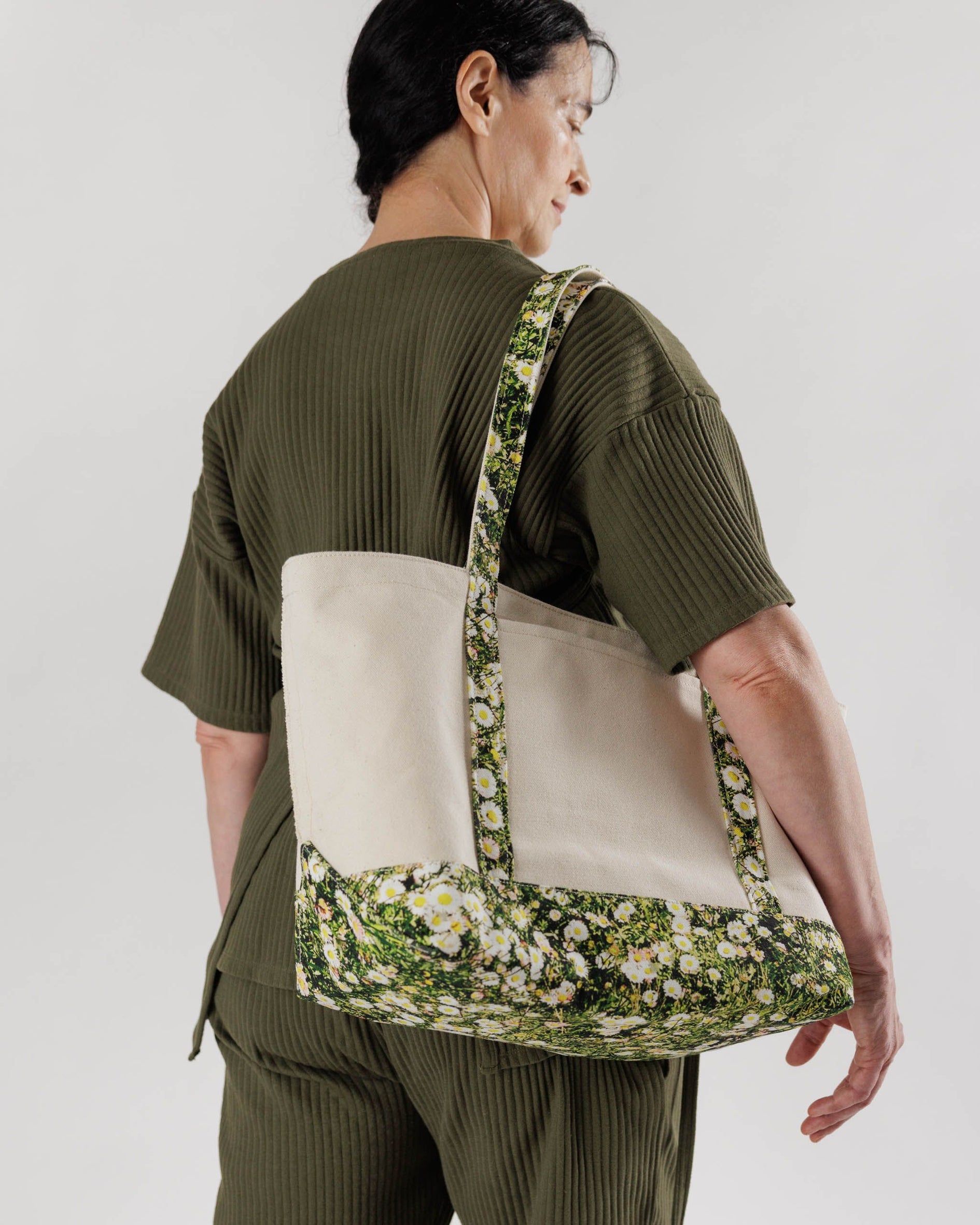 Yellow 'Grow' Organic Cotton Canvas Tote Bag With Daisy Design