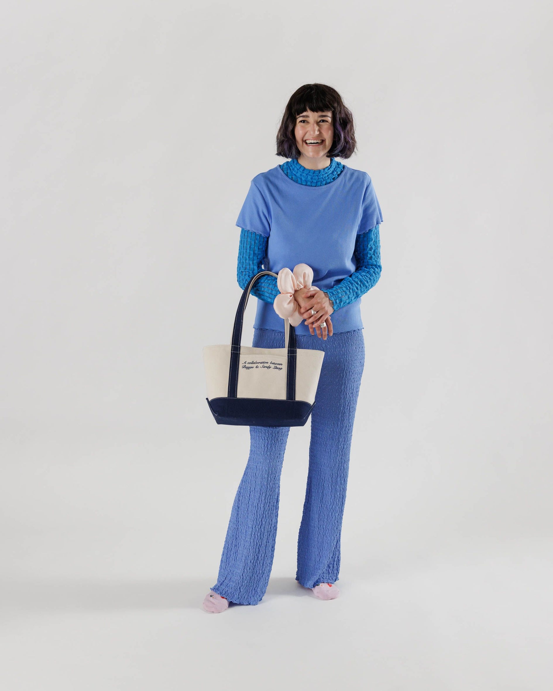 Blue Wide-Bottom Cotton Tote Bags