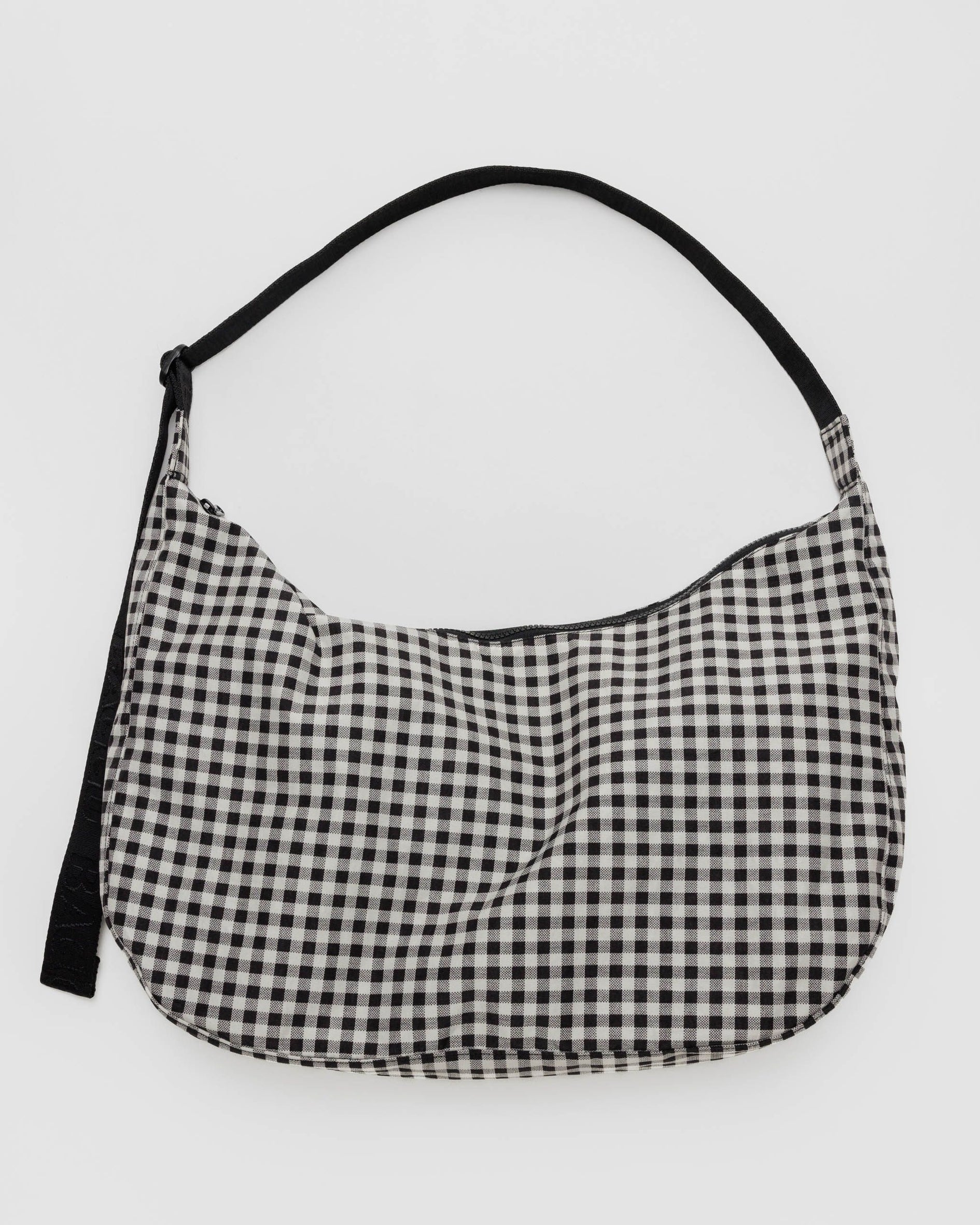 Large Nylon Crescent Bag - Black & White Gingham