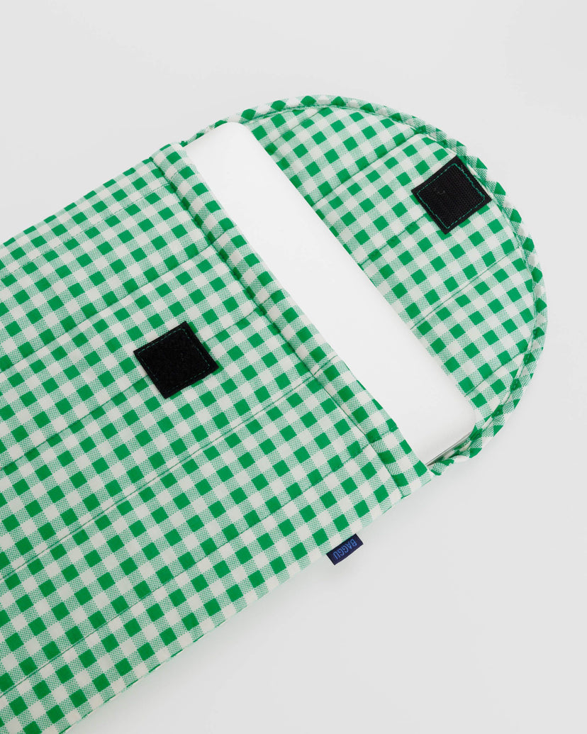 Puffy Laptop Sleeve 16" in Green Gingham