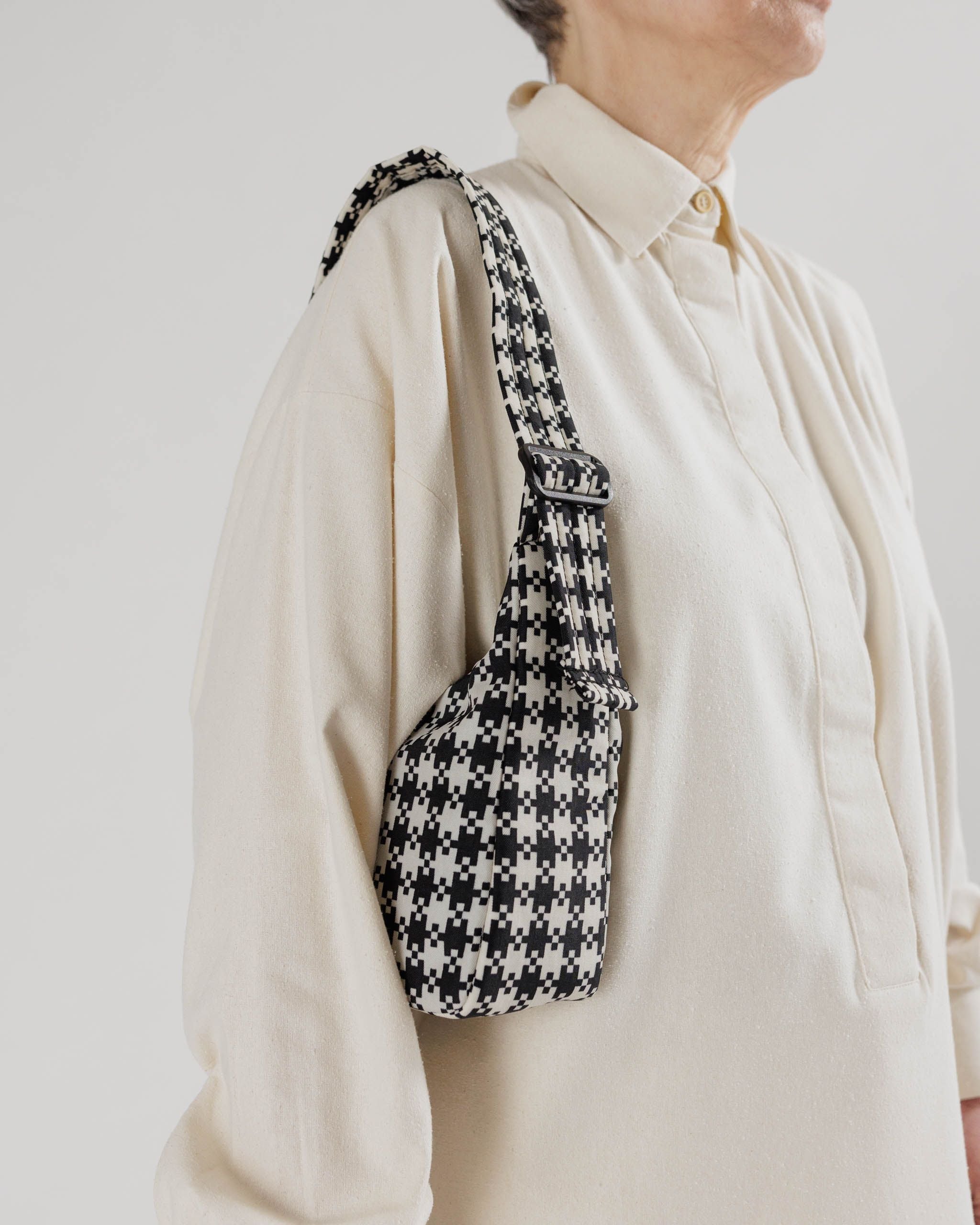 Mini Nylon Shoulder Bag : Pink Pistachio Pixel Gingham - Baggu