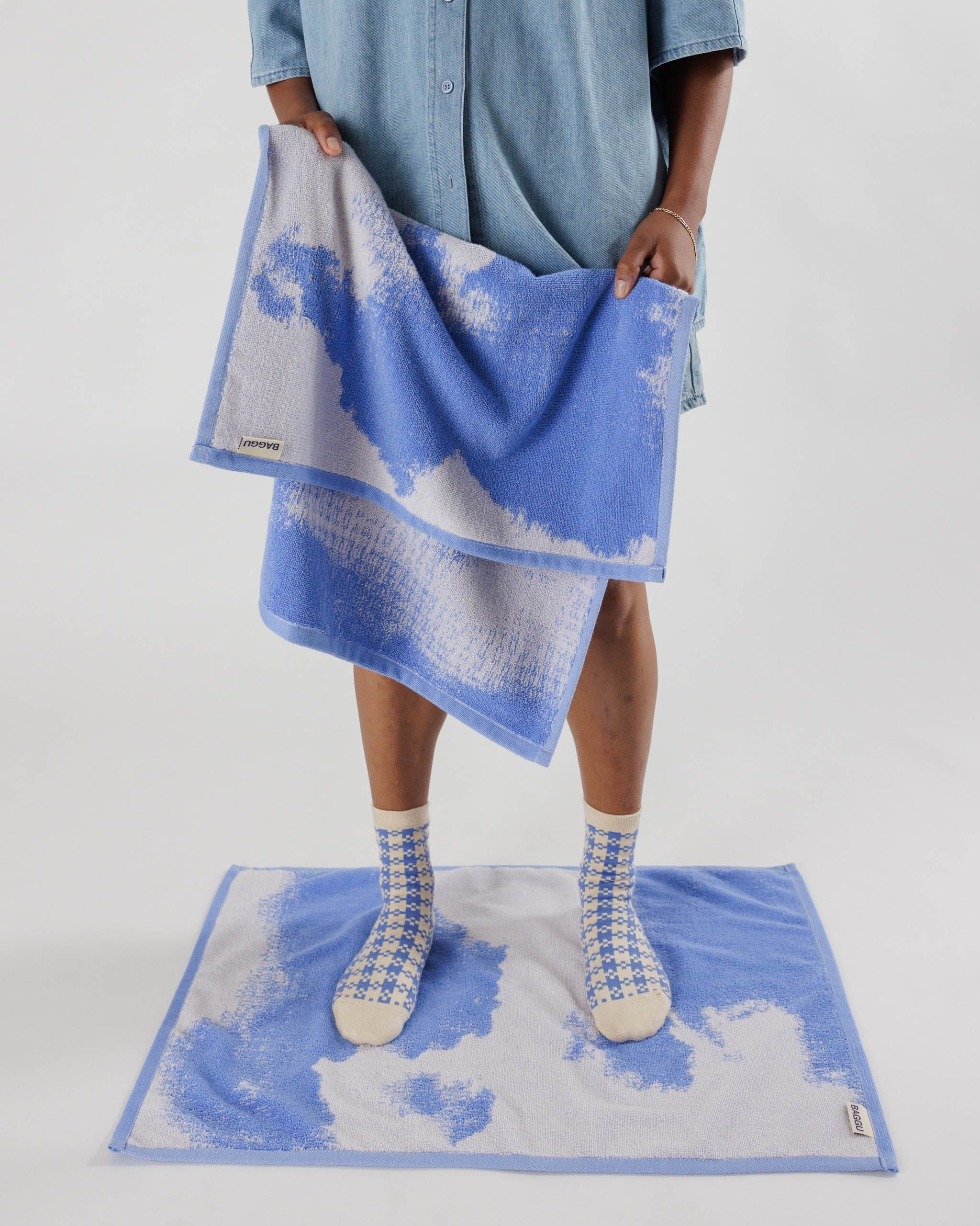 Baggu - Bath Towel  Blue Pixel Gingham - Dusk Goods & Gifts