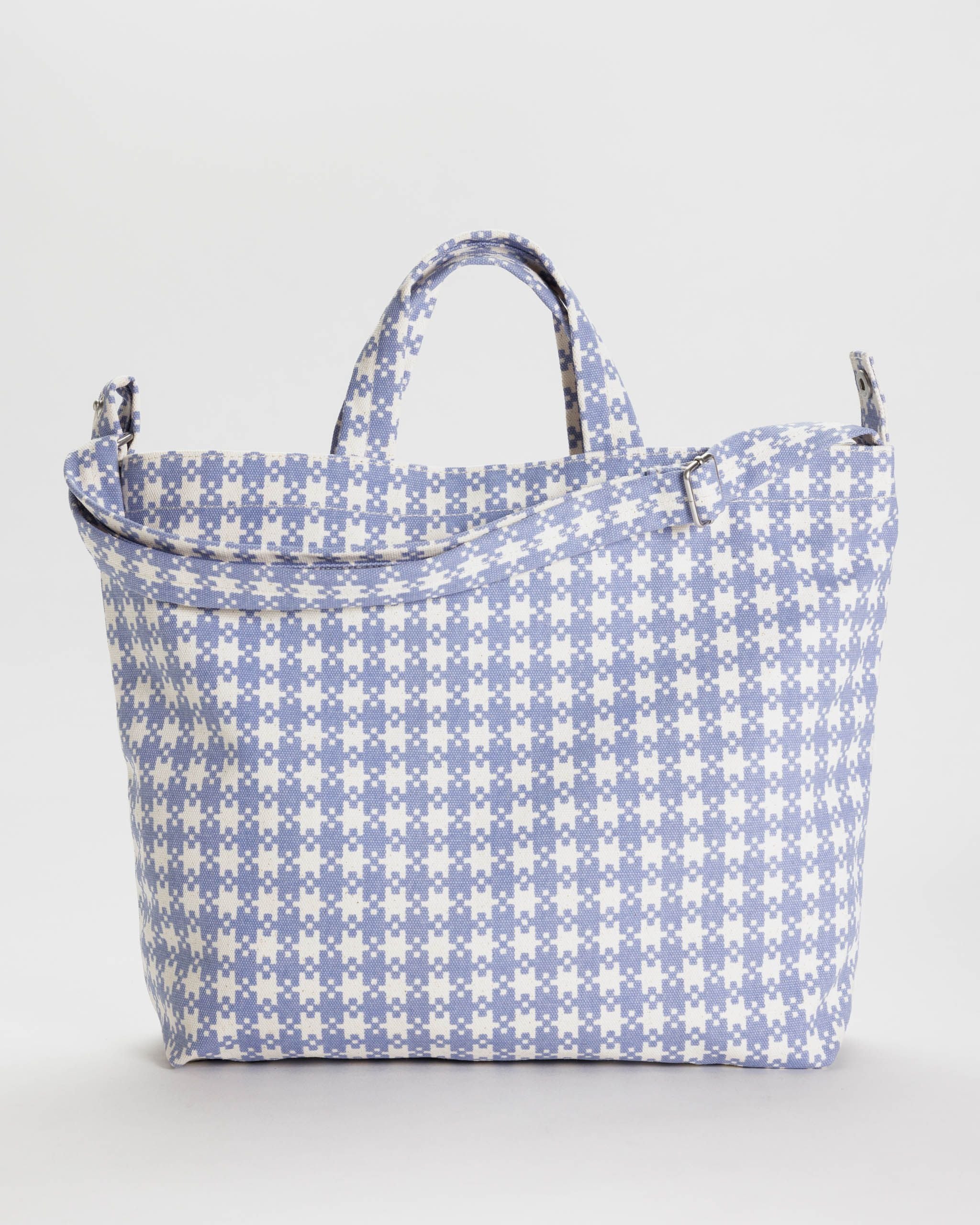 Horizontal Zip Duck Bag - Blue Pixel Gingham