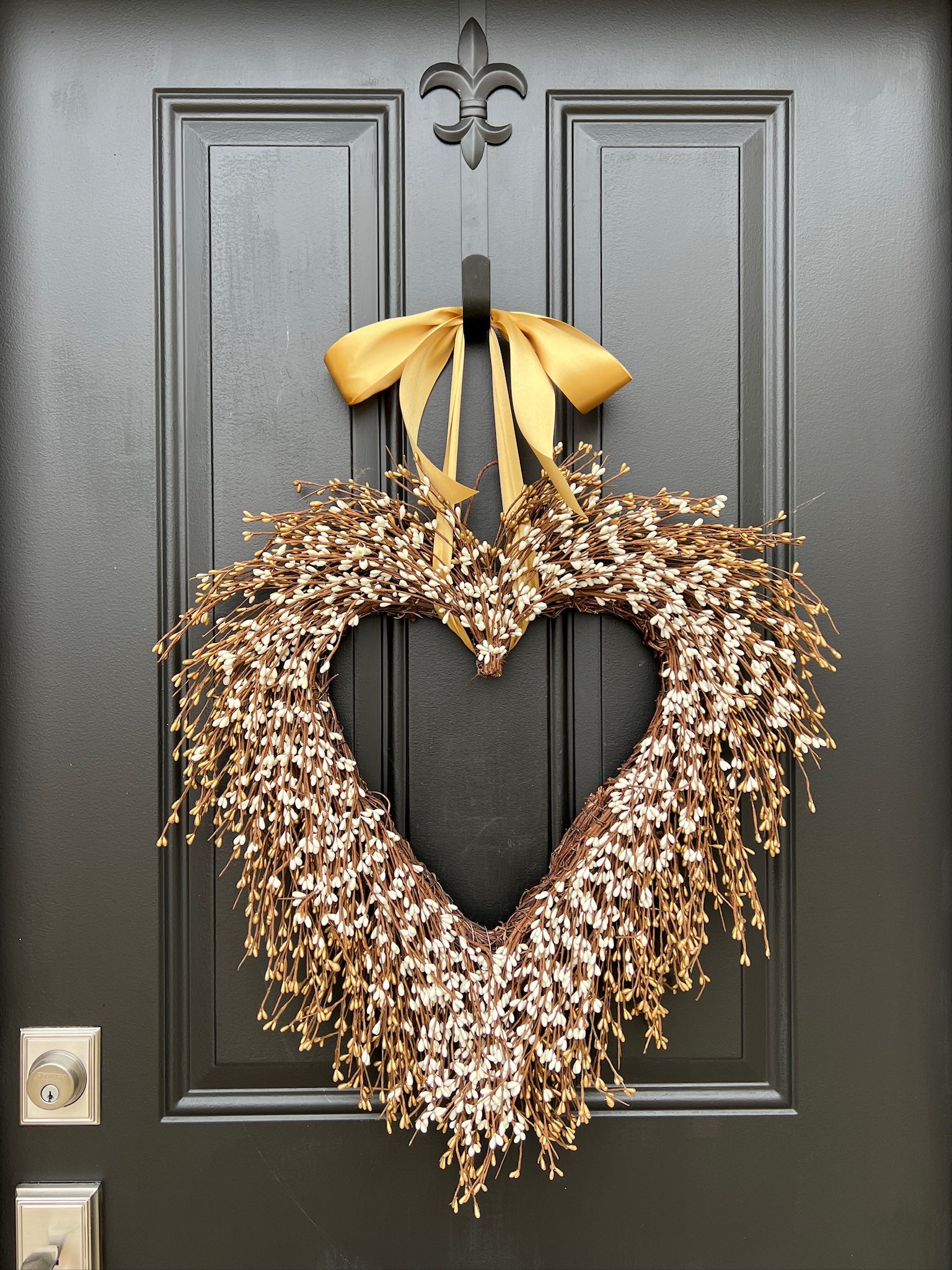 Front Door Silver and Gold Heart Wreath