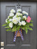 White Geranium and Fern Patriotic Door Basket Wreath – 4th of July Summer Décor