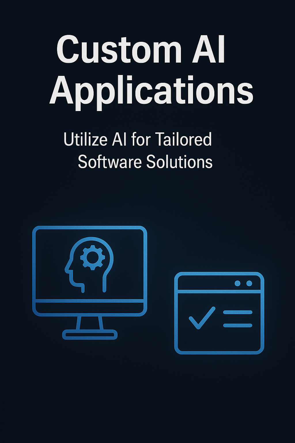 Custom AI software development services by Technast shown through icons of brain-gear systems and interface control panels on a tech-themed background