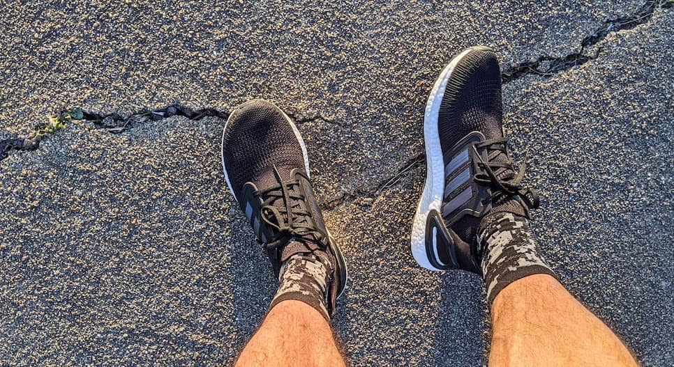 ultra boost black and white on feet