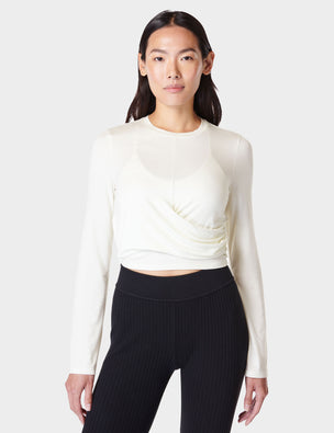 Women's Cropped Shirt, High-Waist Pants, Wrapped Long Sleeve Casual Yoga  Elastic Sports Suit