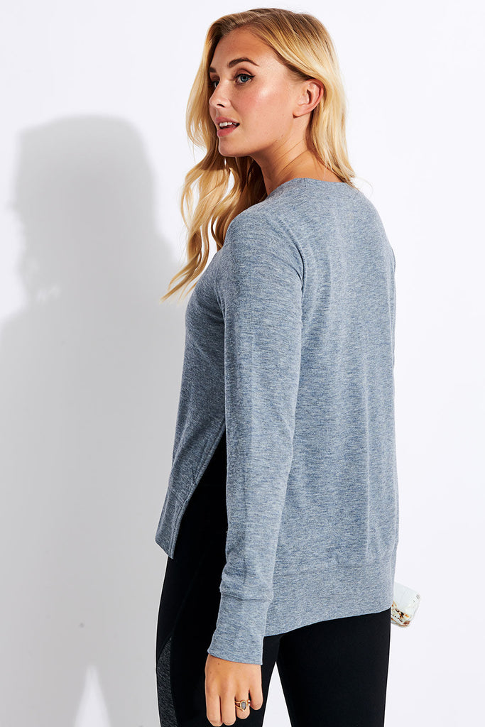 Alo Yoga | Glimpse Long Sleeve Top - Blue Heather | The Sports Edit