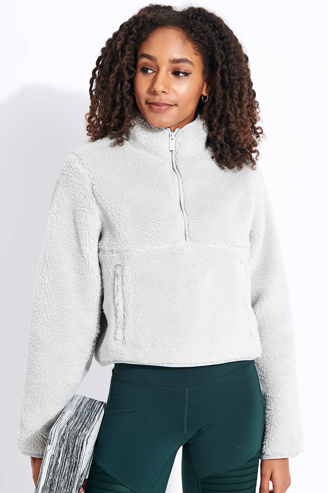 Alo Yoga Shanti Half Zip Sherpa In Grey ModeSens