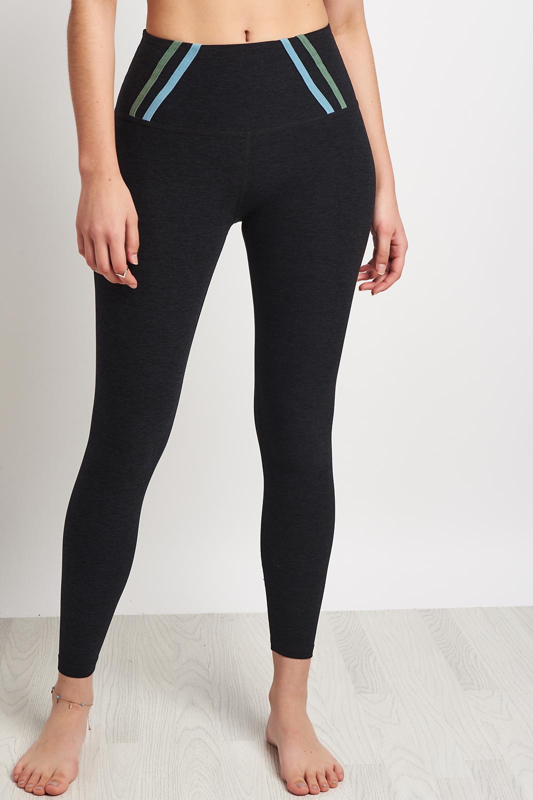 Beyond Yoga Stripe Down High Waisted Midi Legging, Black-White Sd