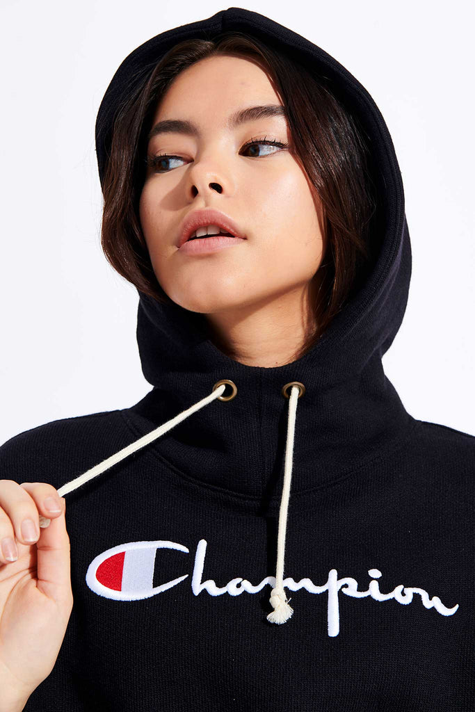 champion reverse weave oversized hoodie with small script logo in black