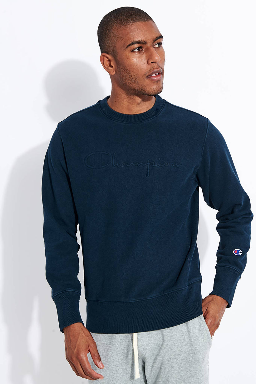 Champion | Embossed Script Logo Sweatshirt - Navy | The Sports Edit