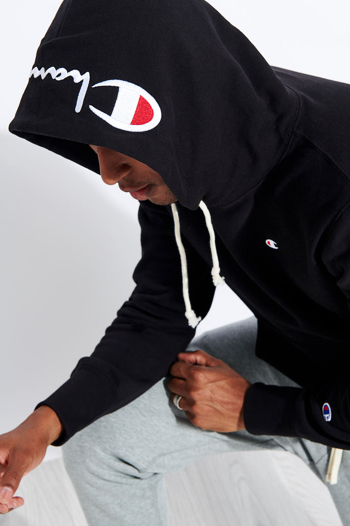 champion hoodie with logo on hood