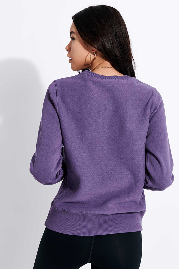 champion script logo violet crew neck sweatshirt