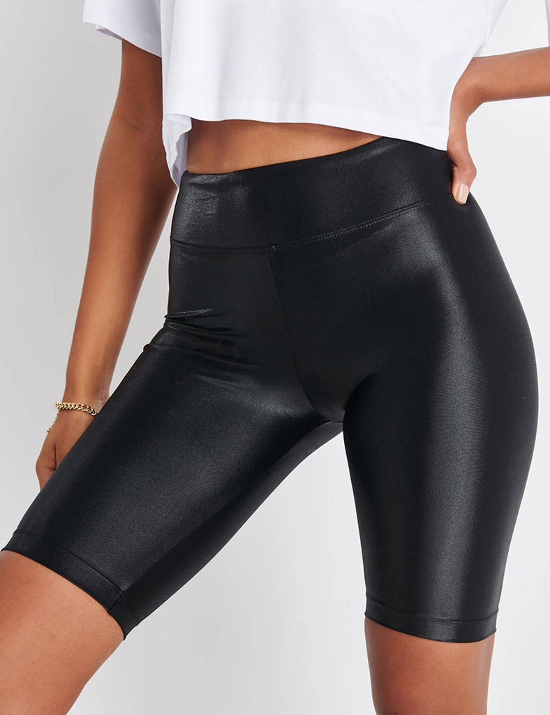 black shiny biker shorts