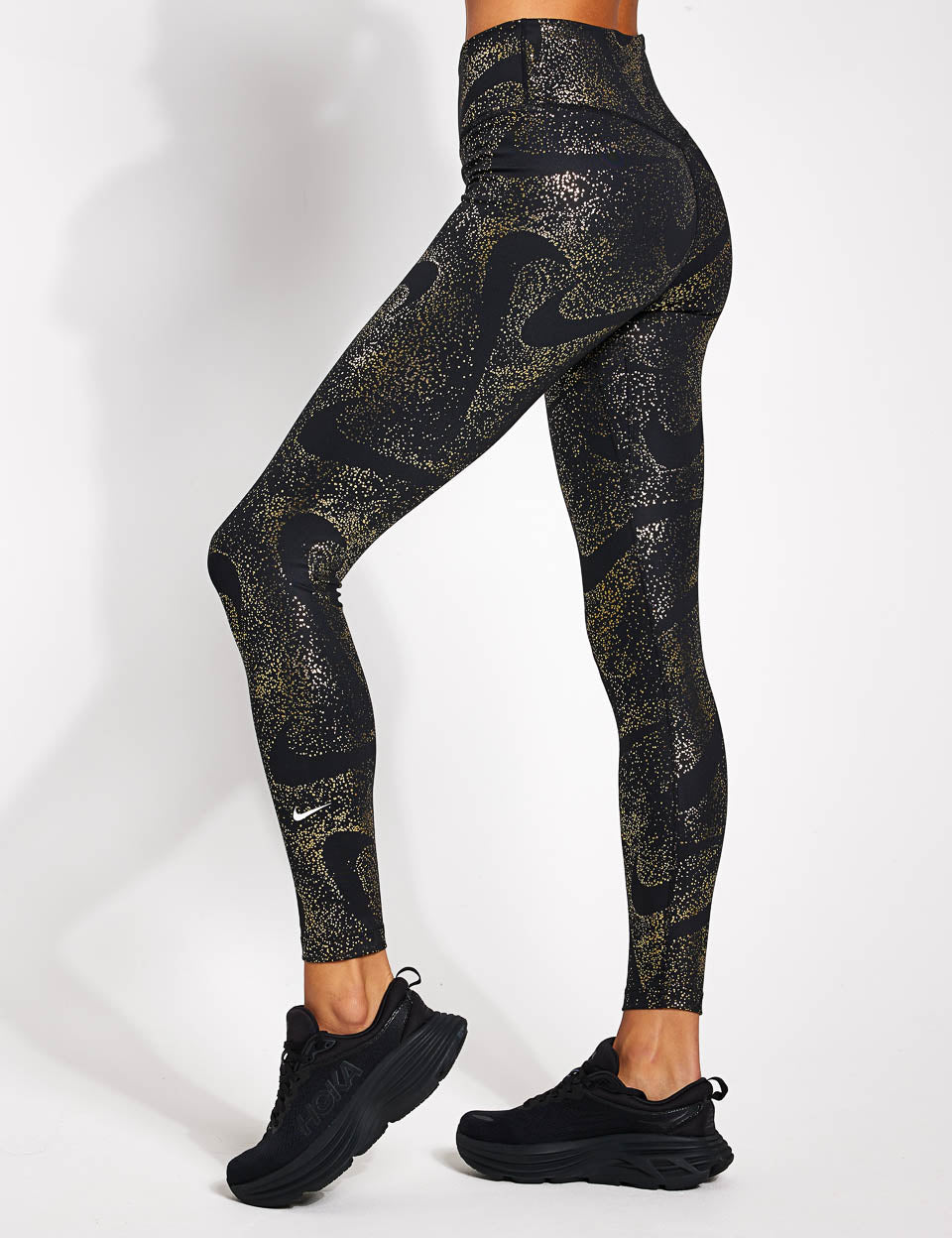 Womens Nike One Black/Gold Mid-Rise Printed Leggings DQ6308-010