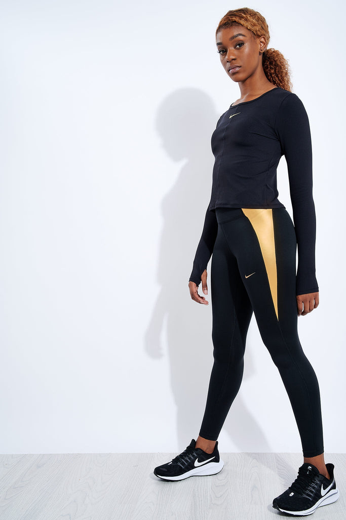 nike black gold leggings