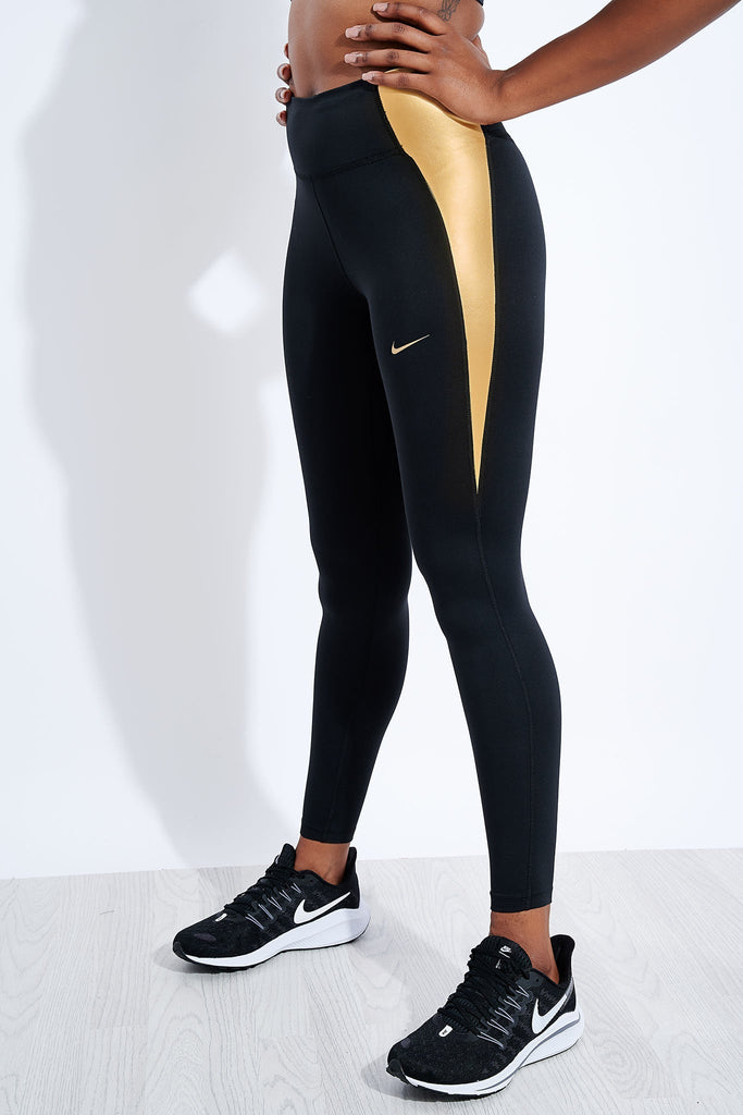 girls black and gold nike leggings