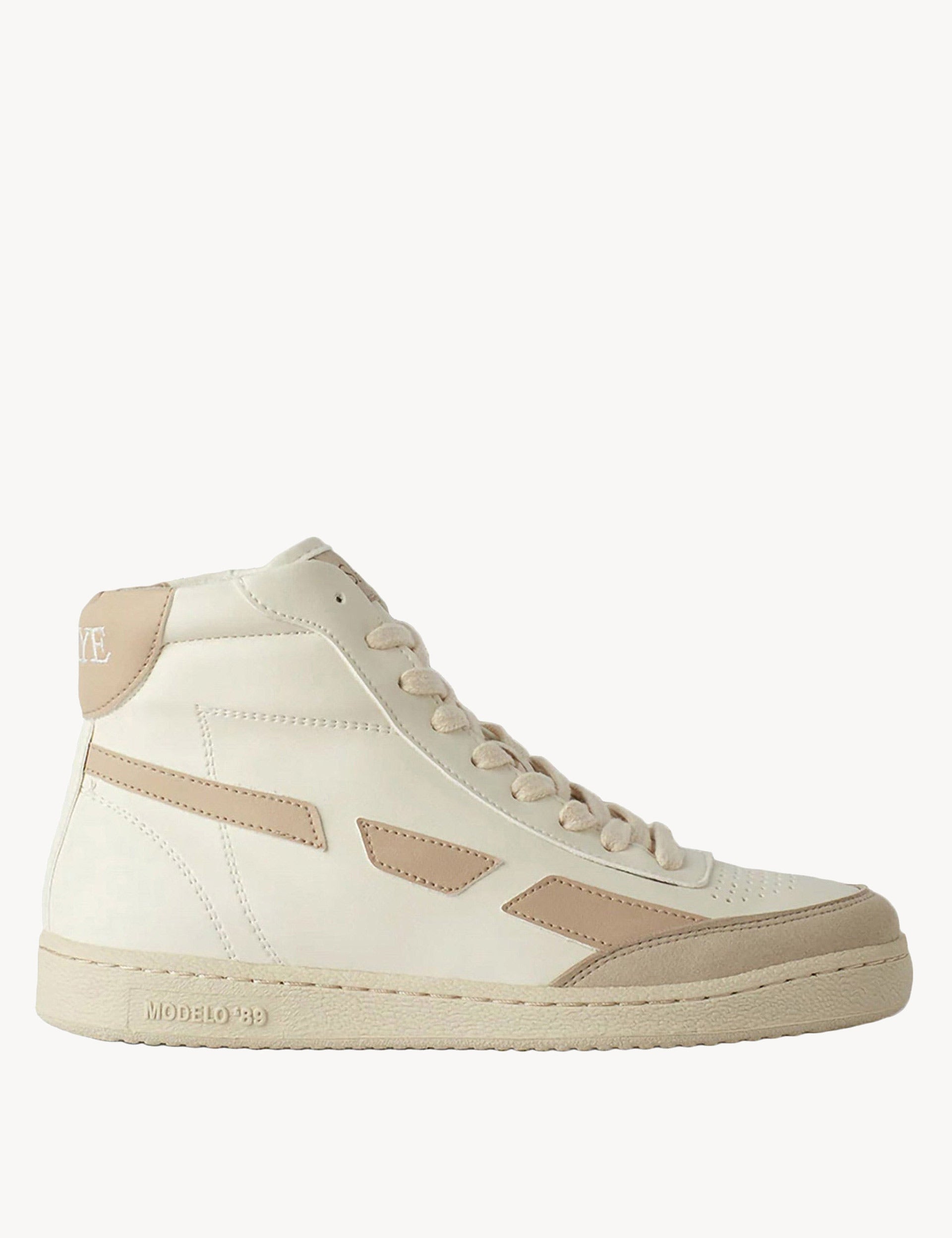 SAYE Trainers | Modelo '89 Vegan Hi - Beige | The Sports Edit