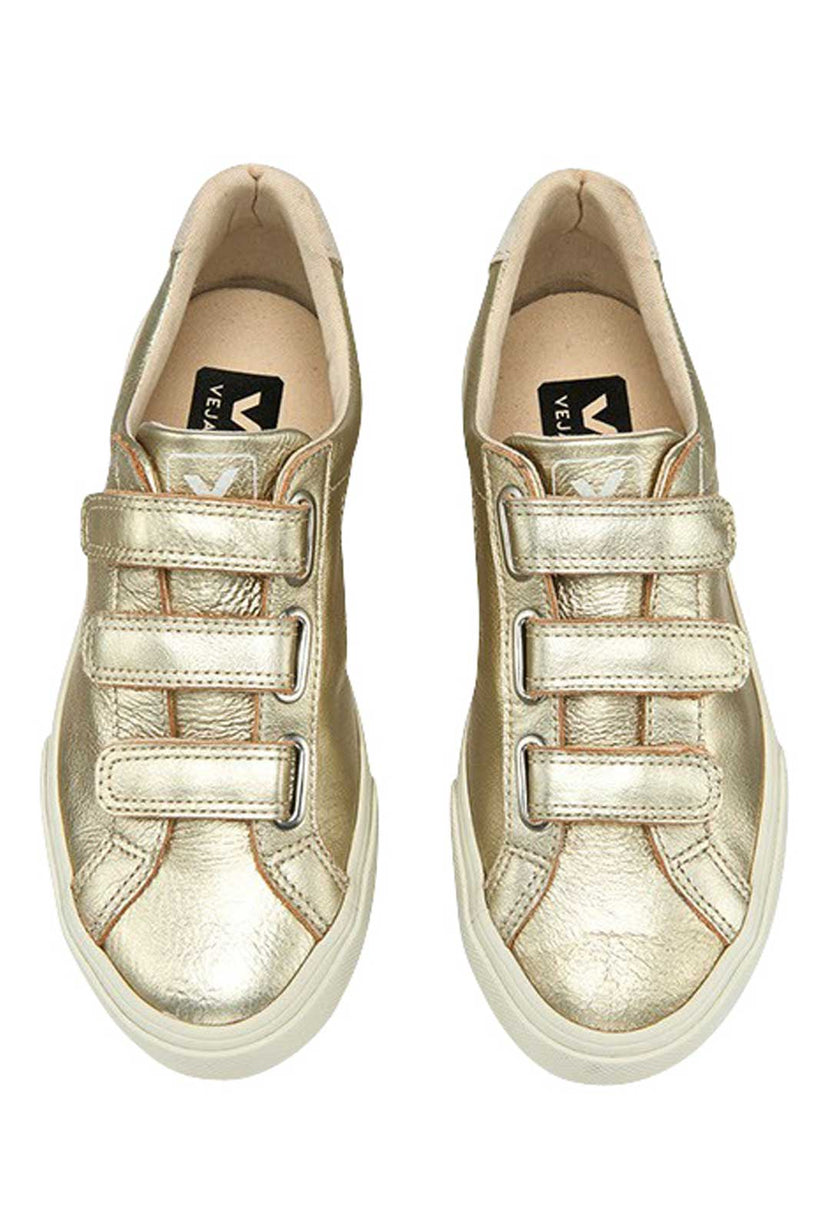 Veja | Esplar Leather 3 Locks Gold Trainers – The Sports Edit