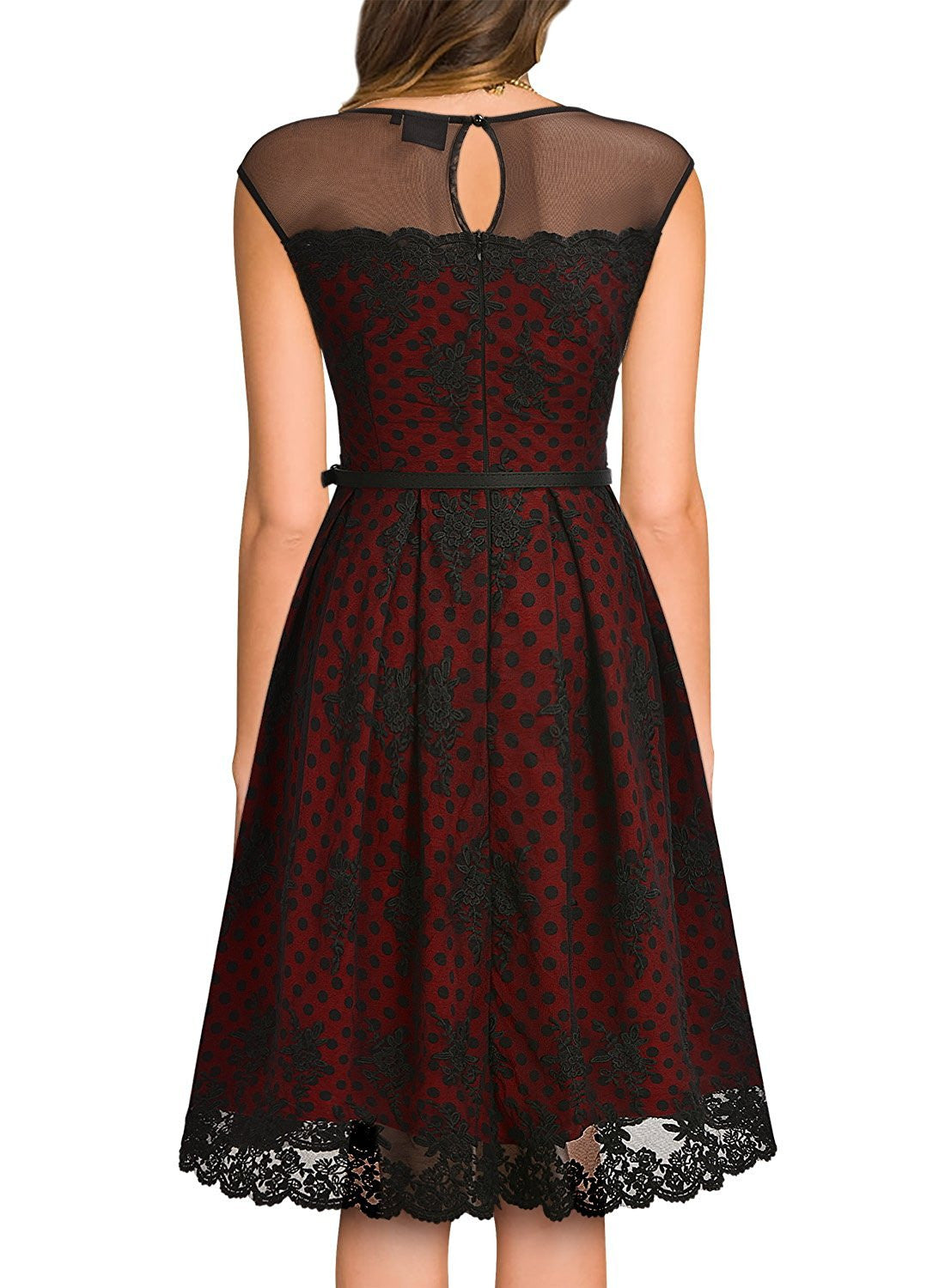 Women’s Vintage Embroidered Lined Polka Dots Cocktail Swing Dress