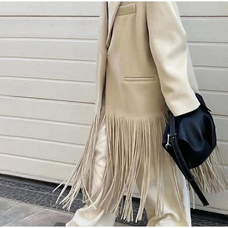 Fema Woolen Blends Tassel Coat