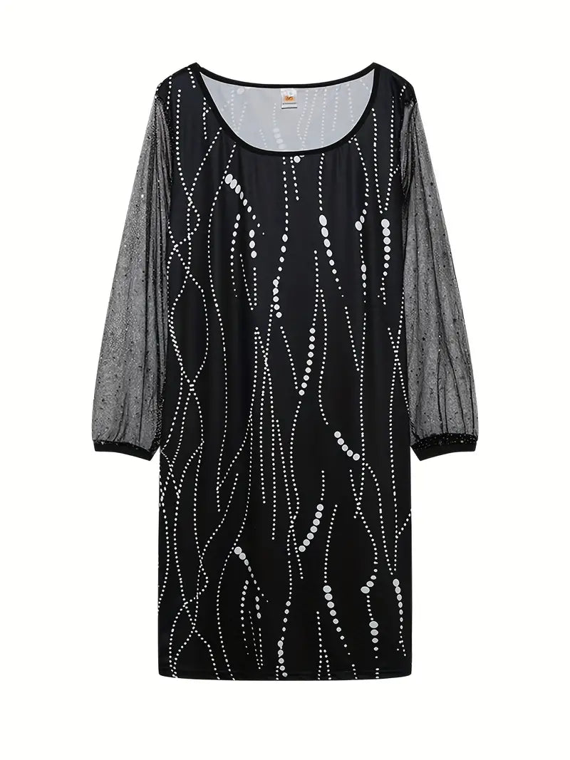 Black Casual Crew Neck Long Sleeve Sequin Dress