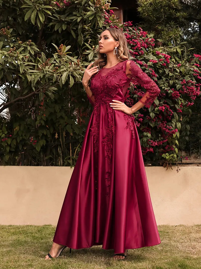 Burgundy Satin High Waist Ruffled Hem Maxi Dress