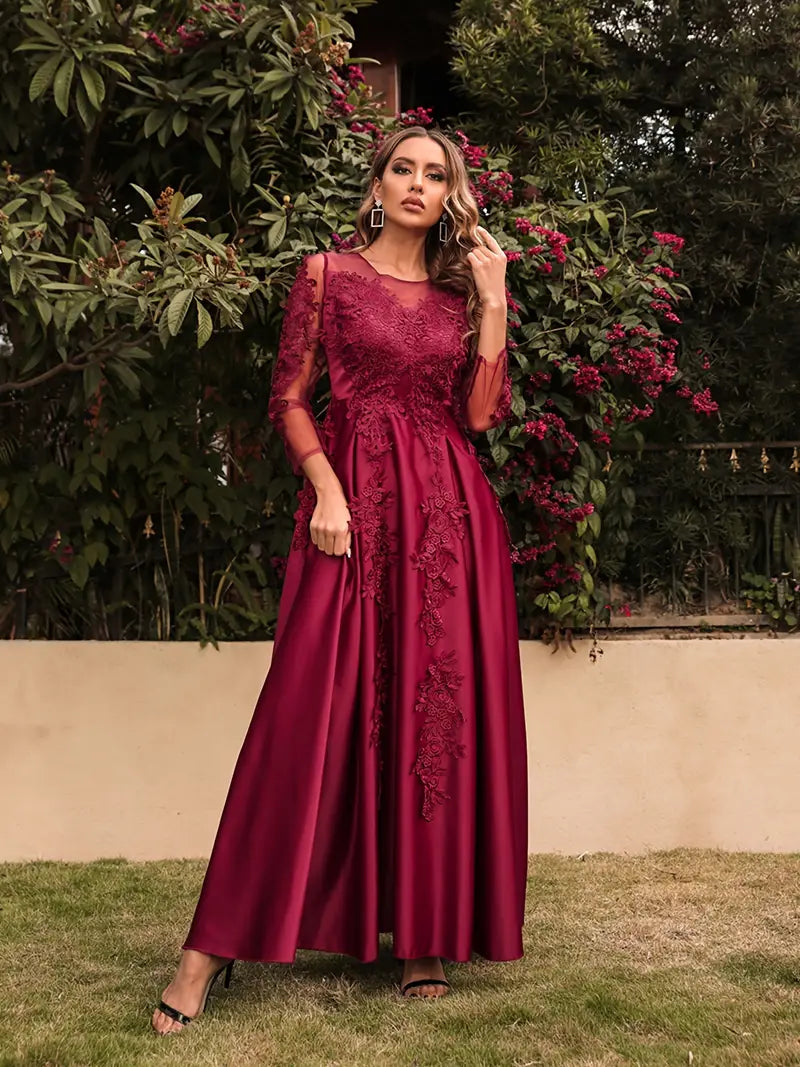 Burgundy Satin High Waist Ruffled Hem Maxi Dress