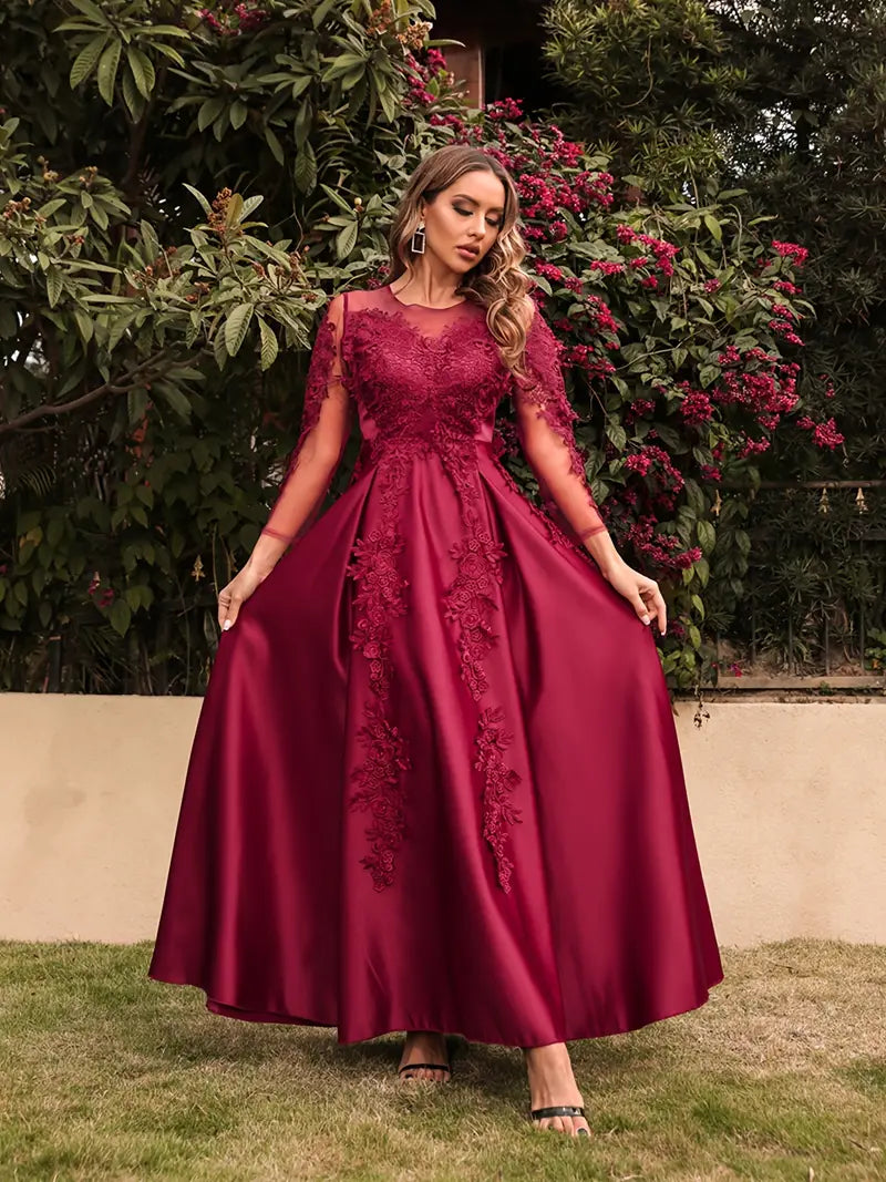 Burgundy Satin High Waist Ruffled Hem Maxi Dress