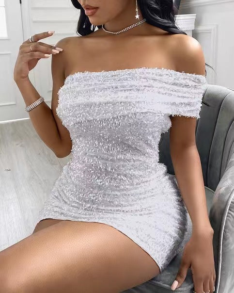 Sequin Off The Shoulder Short Mini Party Dress