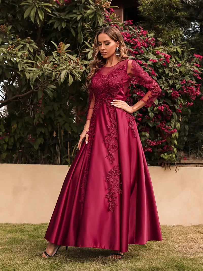 Burgundy Satin High Waist Ruffled Hem Maxi Dress