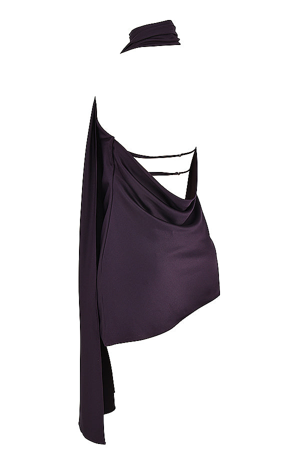 AIDA NIGHT SHADE ASYMMETRIC WRAP NECK MINI DRESS - Dark Purple