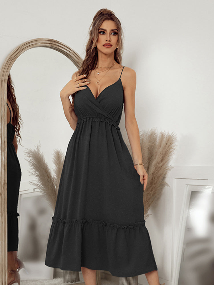 Black Backless Ruffle Hem Cami Dress