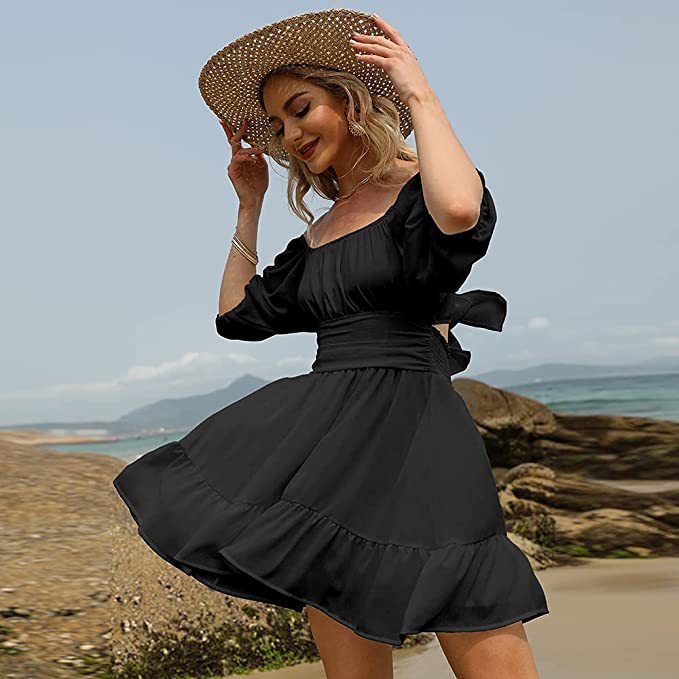 Ruffled Off Shoulder A-Line Vintage Mini Dress