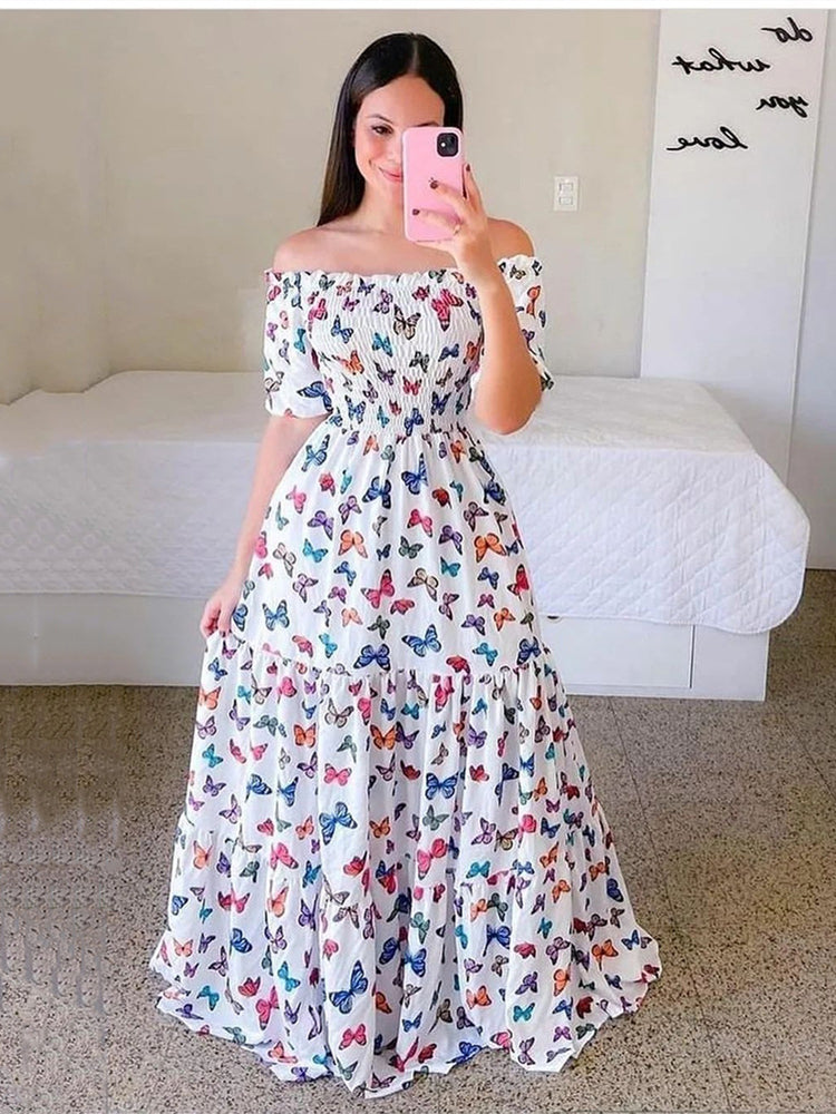 Butterfly  Short Sleeve Long Maxi Beach Dress