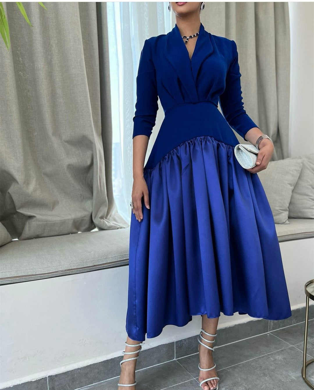 Stella Royal Blue V-Neck Evening Dress