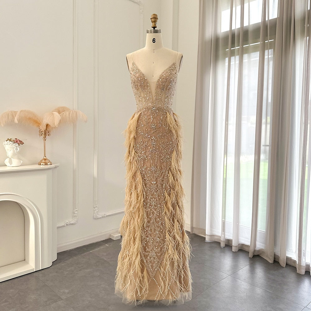 Hazel Luxury Mermaid Champagne Evening Dress