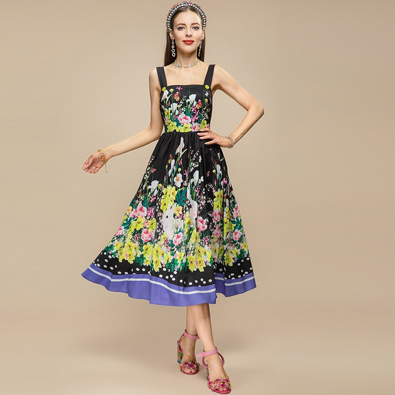 Roma vintage Floral Print Midi Dresses