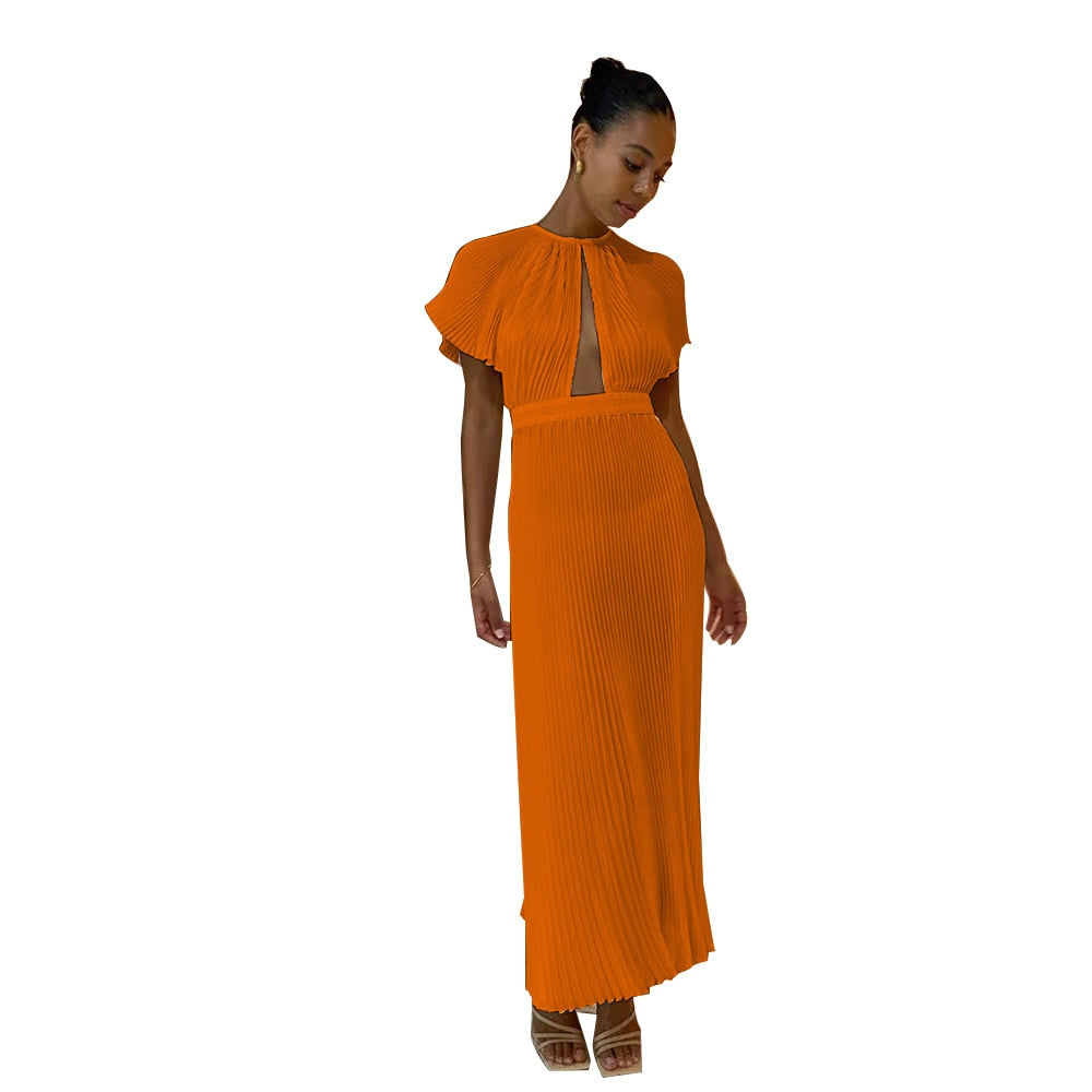 Sidama Elegant Flare Sleeve Pleated Dress