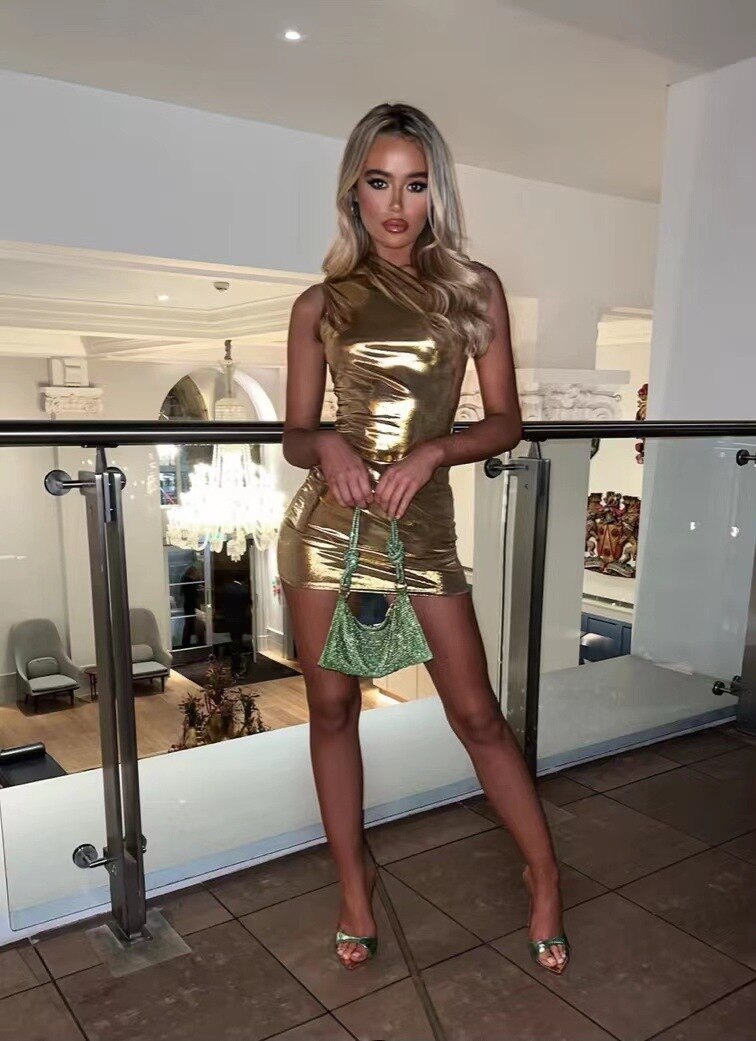 One Shoulder Metallic Mini Dress