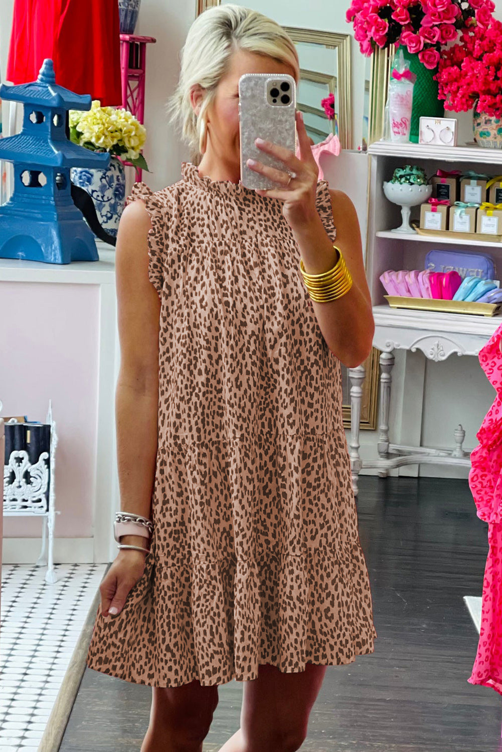 Leopard Ruffled Tiered Sleeveless Mini Dress