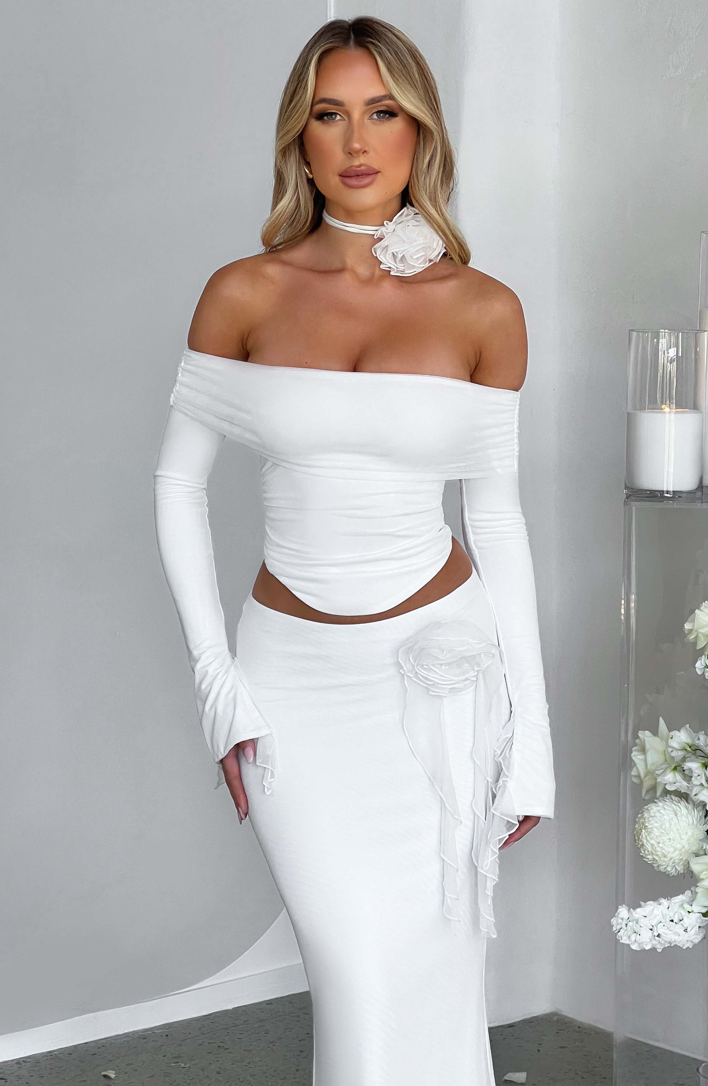 MONTE CARLO OFF SHOULDER  MAXI DRESS SET – White