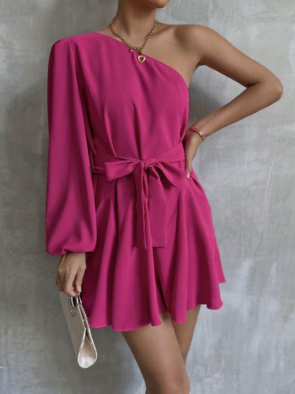 Women€™s Fashionable Off The Shoulder Long Sleeved Mini Dress With Statement Ribbon Tie Bow