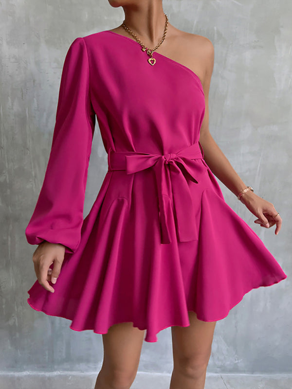 Women€™s Fashionable Off The Shoulder Long Sleeved Mini Dress With Statement Ribbon Tie Bow